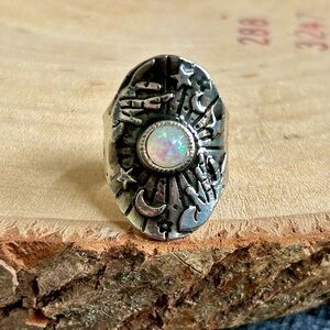 Dark Whimsigoth Magical Palm Reading Magic Unique Carved Chunky Statement Ring